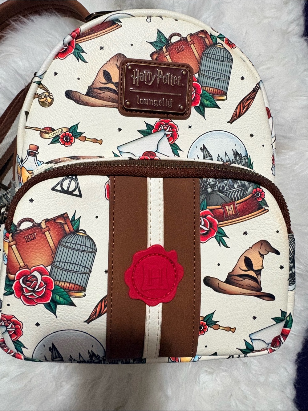 Loungefly Cream & Brown Harry Potter Mini Backpack with Red Seal